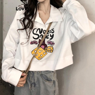 Lovito Moletom Casual Com Padrão De Desenho Animado Para Mulheres LNA35020 (Branco)