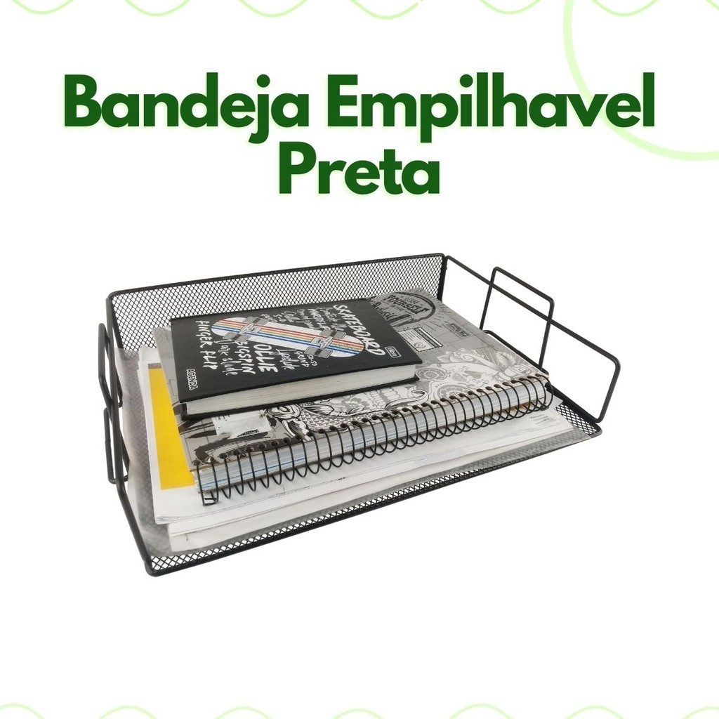 Bandeja Empilhável Organizador Porta Objetos Porta Arquivo Preto