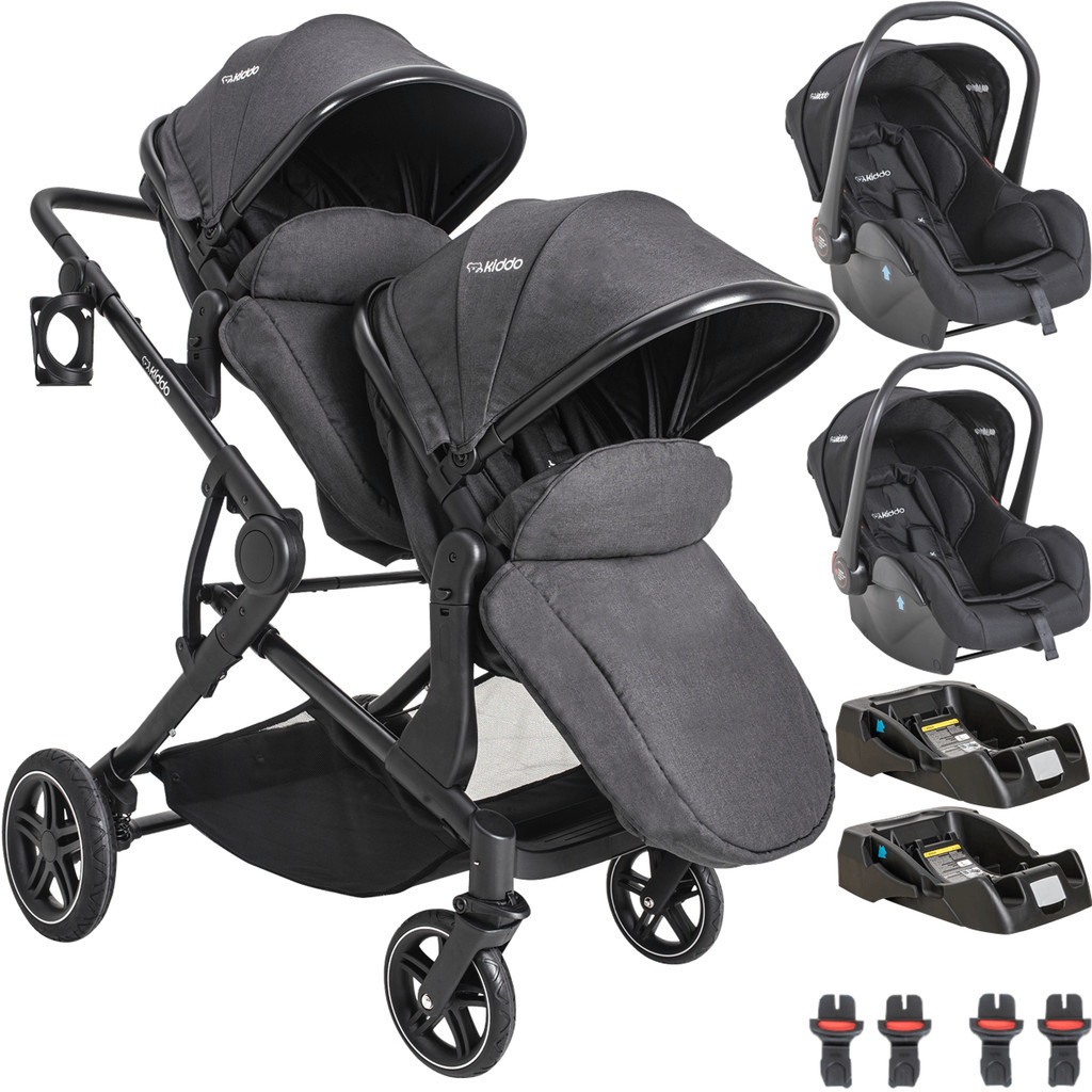 Carrinho de Bebe para Gemeos Kiddo 2 Bebe Conforto 2 Base Pair Grafite