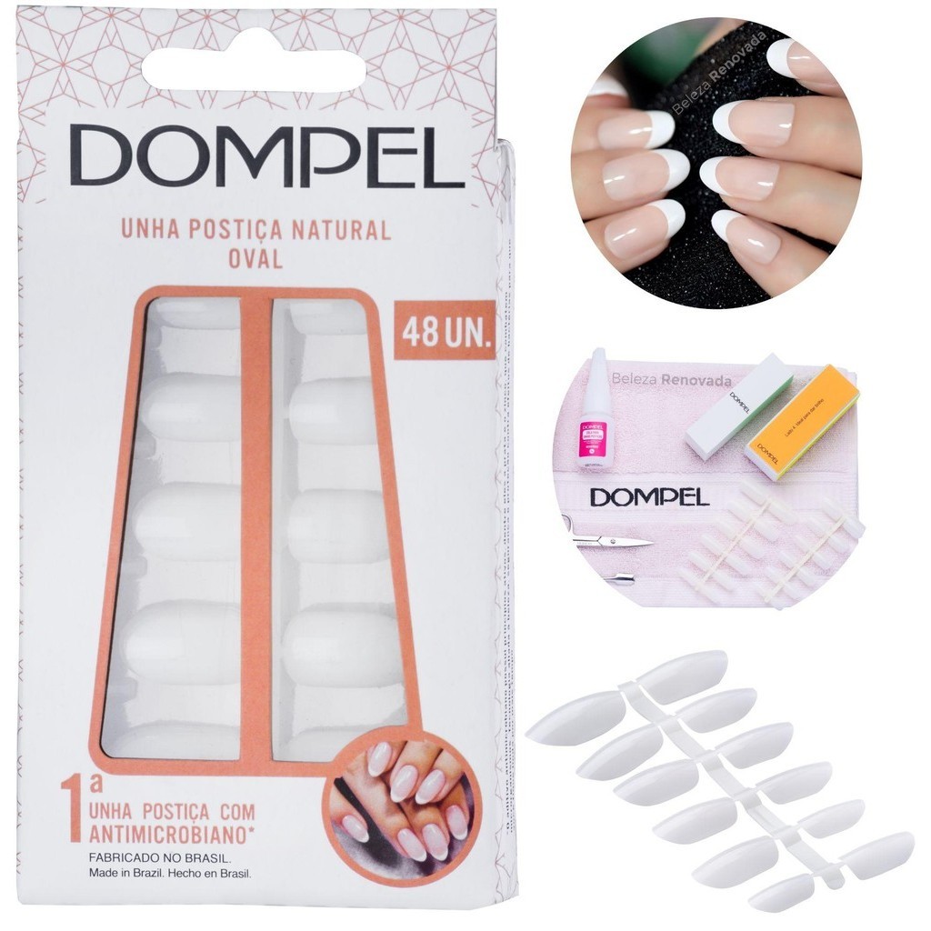 Kit Unhas Postiças Tips Natural Oval Alongamento Unhas C/ 48