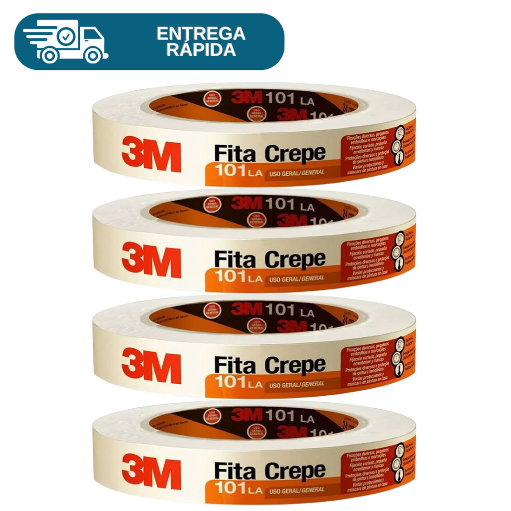 Kit 4 Fita Crepe Branca 3M 101LA 50 Metros - 18mm 24mm e 48mm Uso Geral Adevisa Marcação Paredes