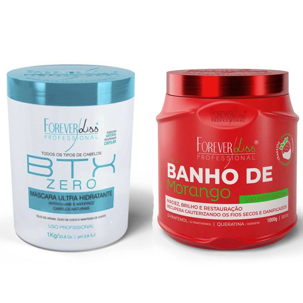 Kit Mascaras Banho de Morango e BTX Zero 1L Forever Liss