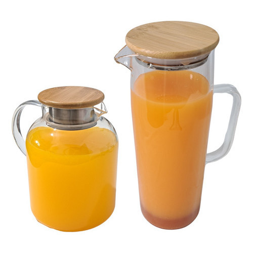 Kit Jarra De Vidro Suco Com Tampa De Bambu Reforçada em Oferta na Shopee