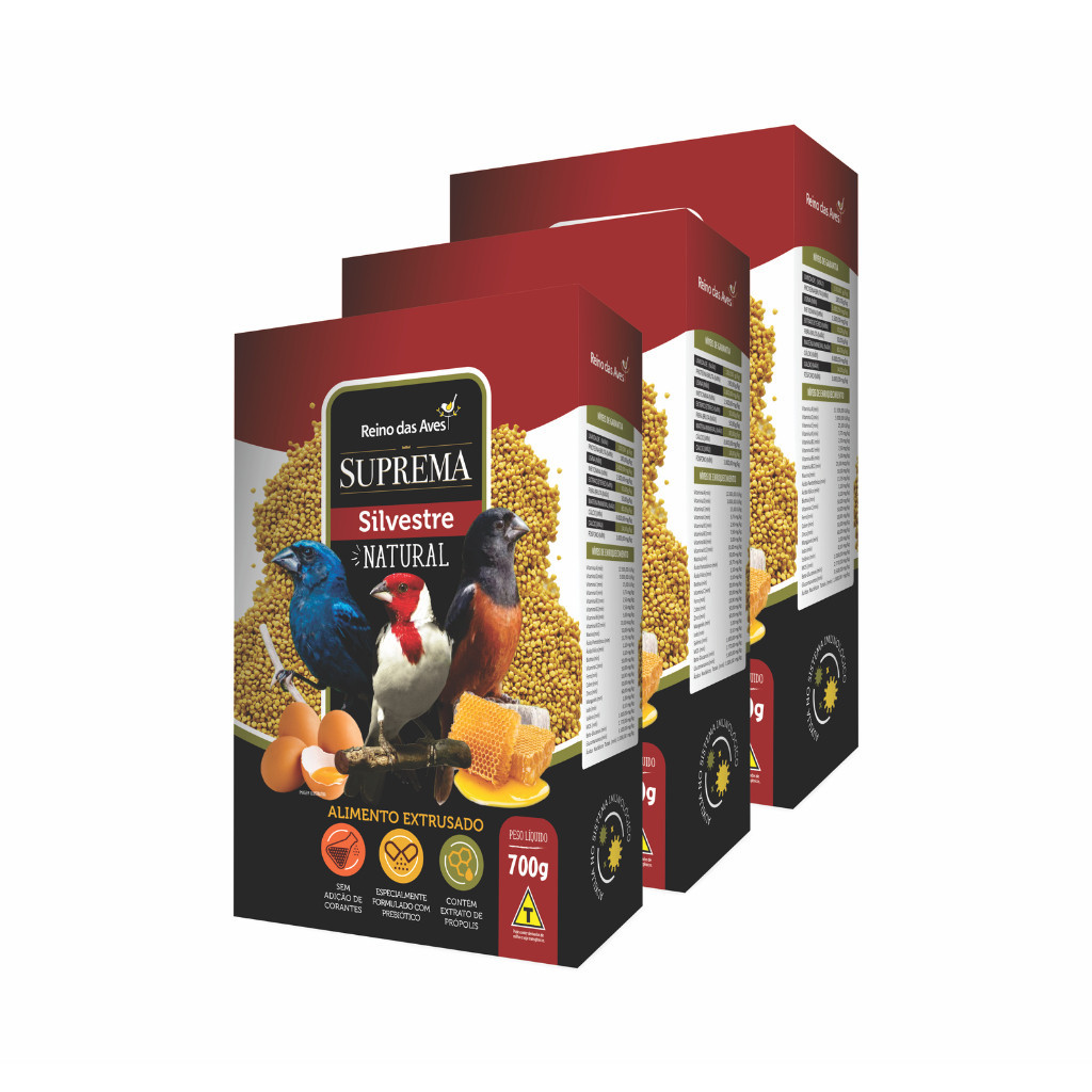 Kit 3un Suprema Silvestre Natural Extrusada Curió Bicudo Azulão Coleira Cardeal - Reino Das Aves