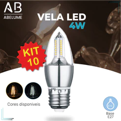 Kit 10 Lâmpada Vela LED para Lustre 4W E27 Pendente Modelo Moderno Branco Frio ou Branco Quente 110V-220V | Bivolt