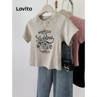 Lovito Camiseta Básica Casual Com Letras Para Mulheres LNE49006
