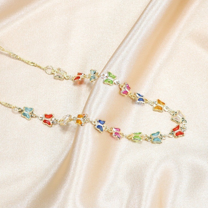 Colar Choker Borboleta Colorida Folheado Banhado A Ouro 18K A prata 925