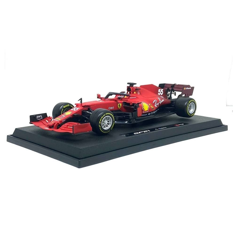 Miniatura Fórmula 1 Ferrari SF21 - Ferrari Racing - #55 Carlos Sainz Jr (2021) - Ferrari Racing - 1:18 - Burago