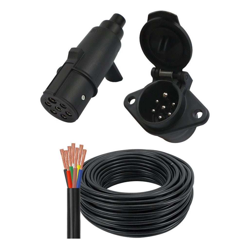 Kit Tomada Engate Reboque Carretinha 7 Polos + Cabo PP 7 Vias Para Cavalo Mecânico Carreta