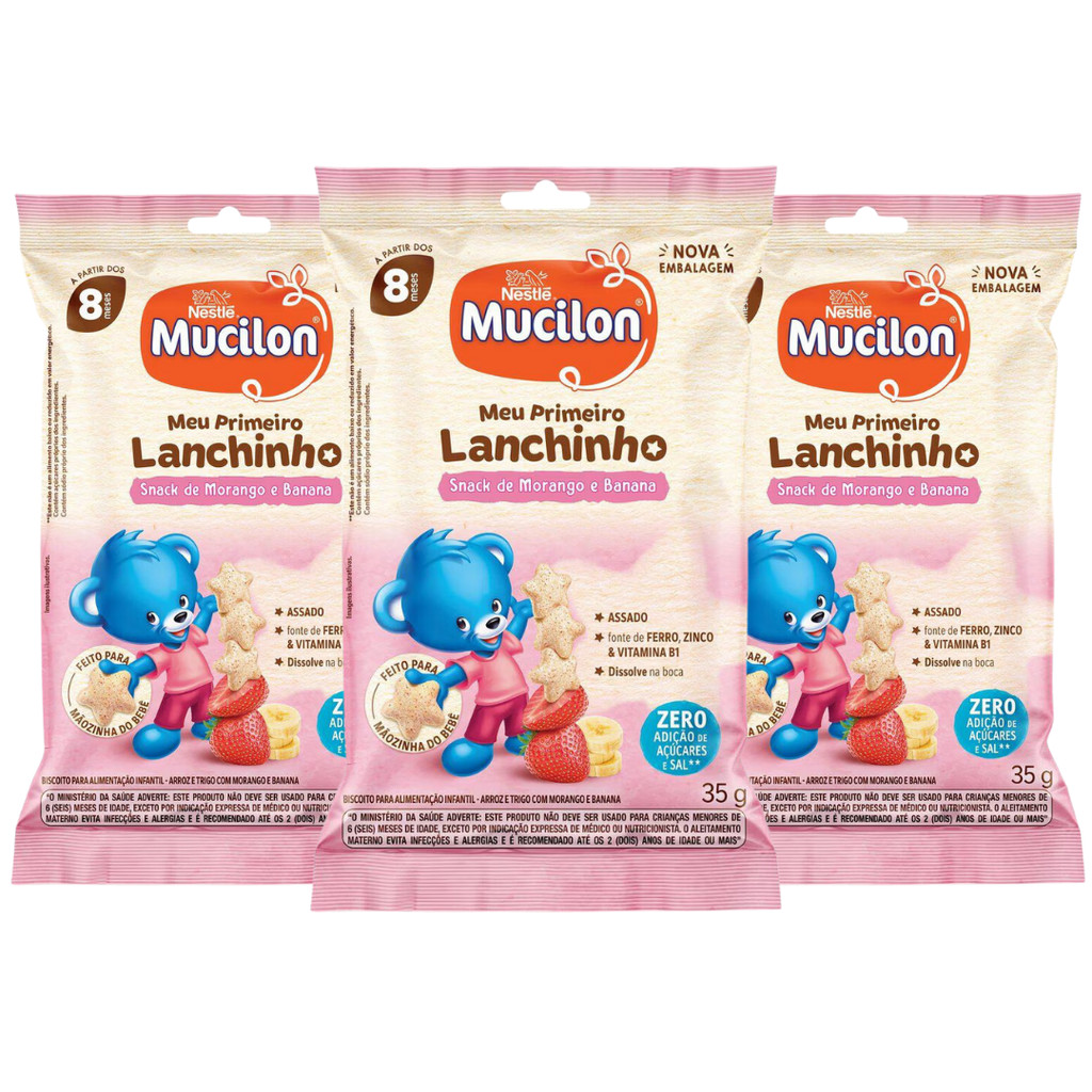 Kit 3 Lanchinho Mucilon Morango e Banana 35g