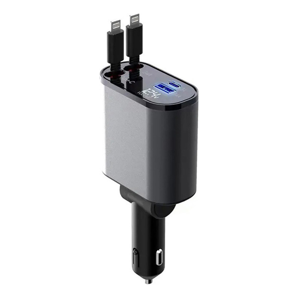 Carregador Turbo De Carro Retrátil Type-c Lightning 45w