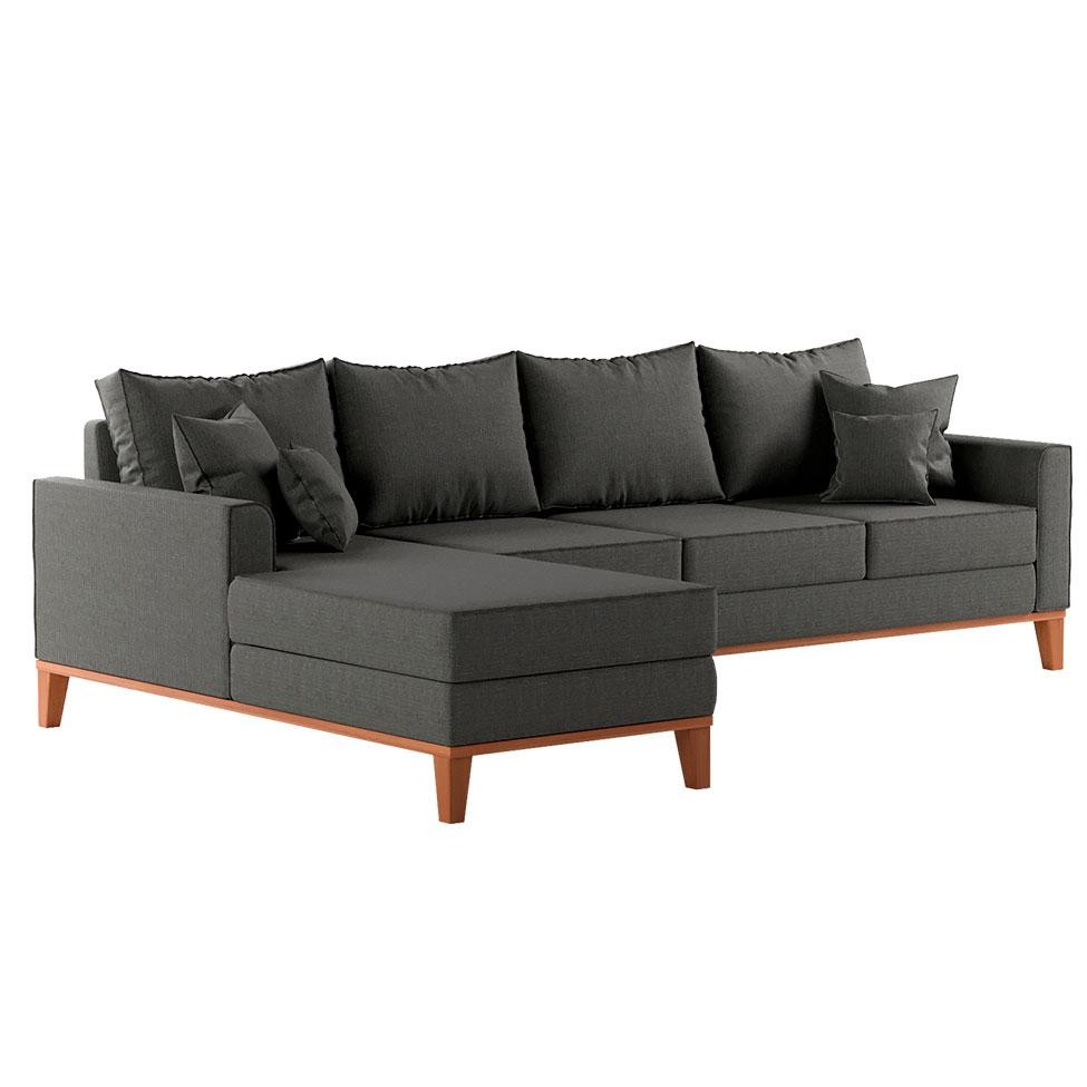 Sofá 4 Lugares Beny Com Chaise Esquerdo Linho Grafite - Home & Living