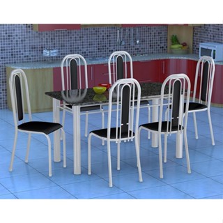 Conjunto de Mesa com 6 Cadeiras Granada Branco e Preto Liso em Oferta na Shopee
