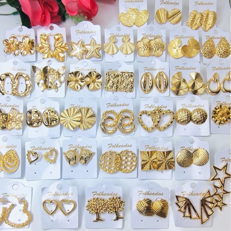 Brincos Femininos Folheado Bijuteria Dourado 10 Pares Sortidos em Oferta na Shopee