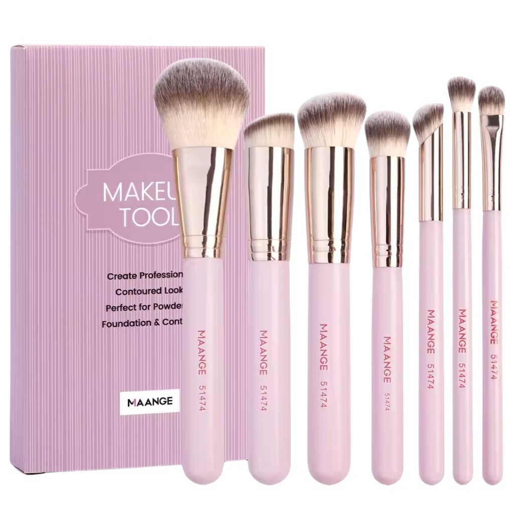Kit Pincéis de Maquiagem Maange 7 Peças - Cerdas Macias para Olhos, Pele e Acabamento Prof...