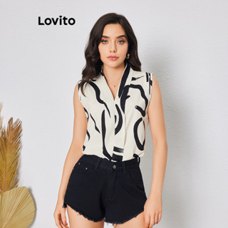 Lovito Blusa Plissada Geométrica Boho Para Mulheres LBL08036