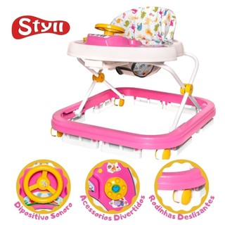 Andador para bebê andaja com som e rodinhas branco e rosa menina em Oferta na Shopee