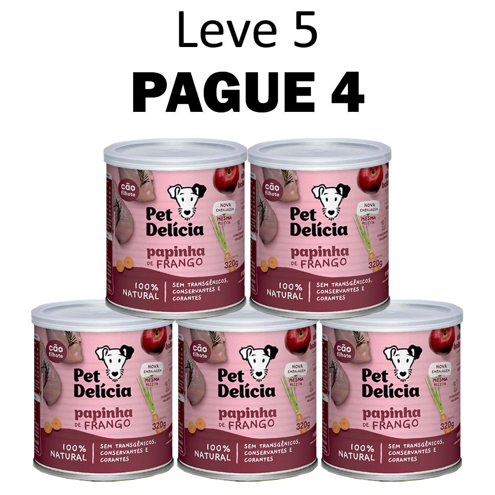 5 Rações Úmidas Pet Delícia Cães Filhotes Papinha de Frango 320g em Oferta na Shopee