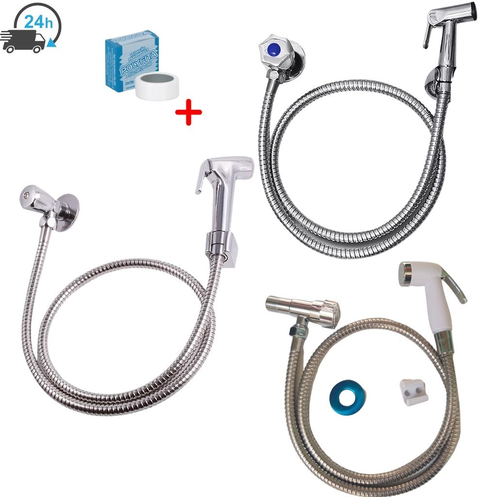 Ducha Higiênica Luxo Lavagem Intima Para Banheiro Com Registro Cromada Metal Abs Completa
