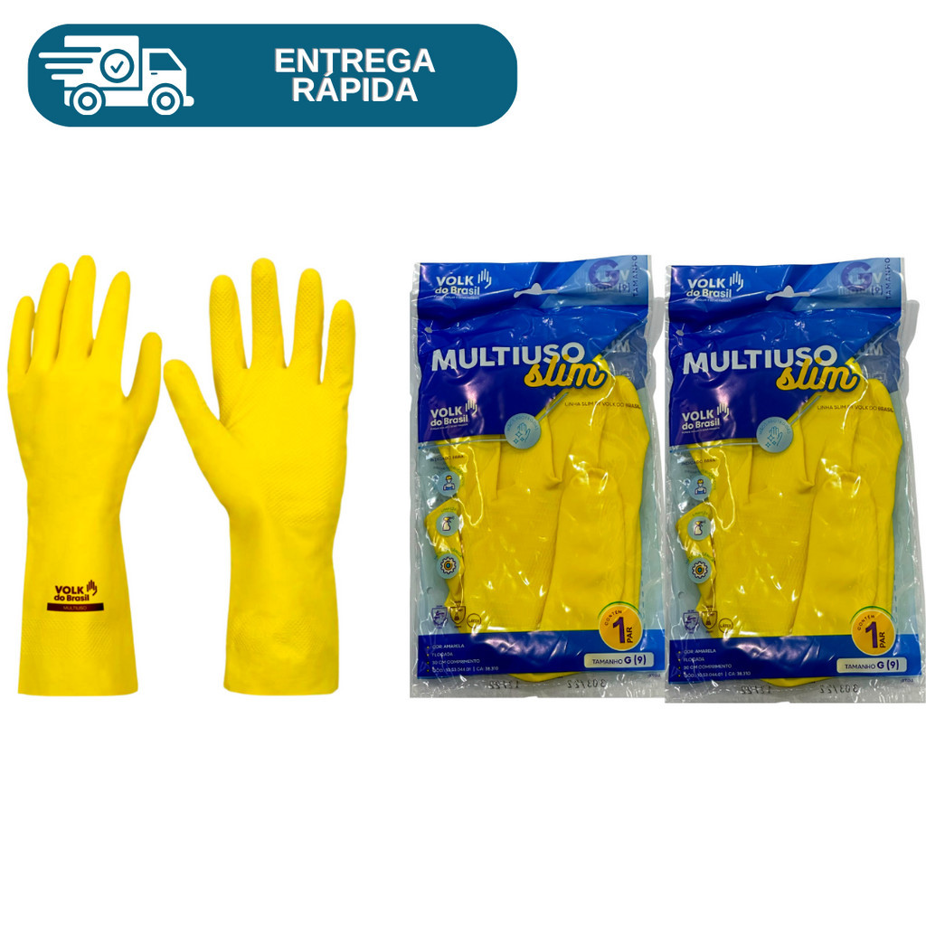 Kit 2 Prs Luva De Latex Amarela Multiuso Forrada Antiderrapante Impermeável Para Limpeza Louça Faxina Jardinagem Volk em Oferta na Shopee