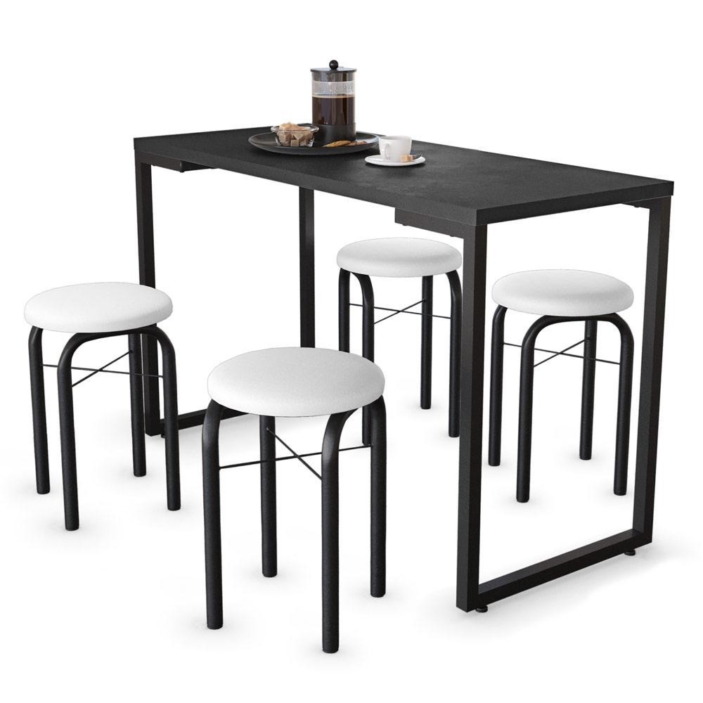 Conjunto Mesa de Cozinha Prattica Industrial 120cm com 4 Banquetas F02 Preto/Branco - Mpozenato em Oferta na Shopee