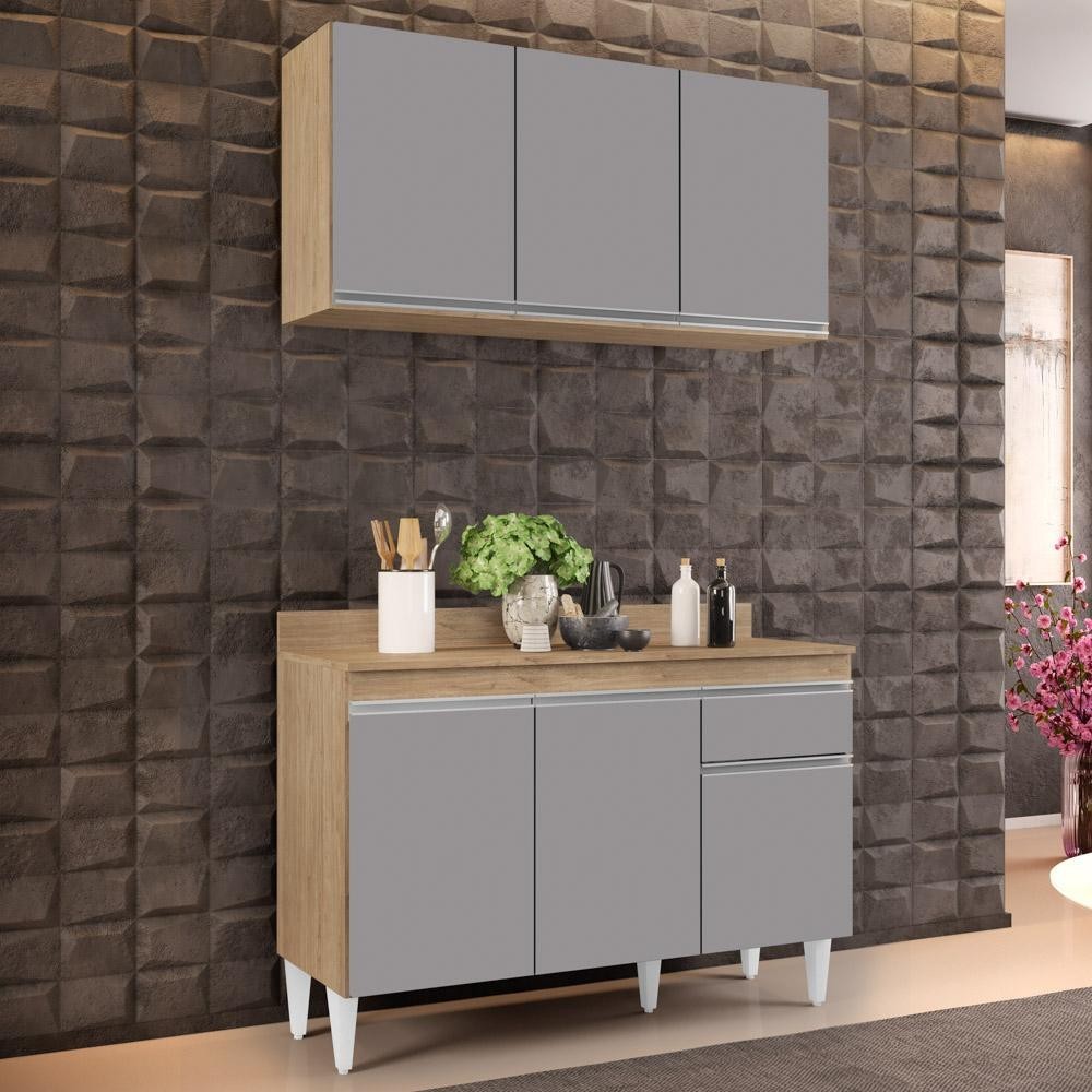 Armário Aéreo Virgínia e Balcão com Tampo 120cm Arizona Castanho/Cinza - Lumil em Oferta na Shopee