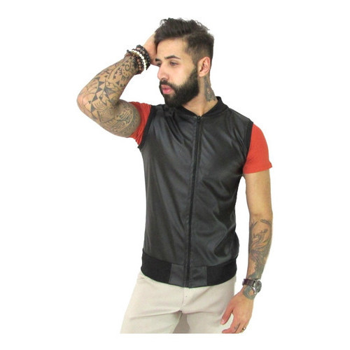 Colete Masculino JotaVê em Couro Ecológico Preto