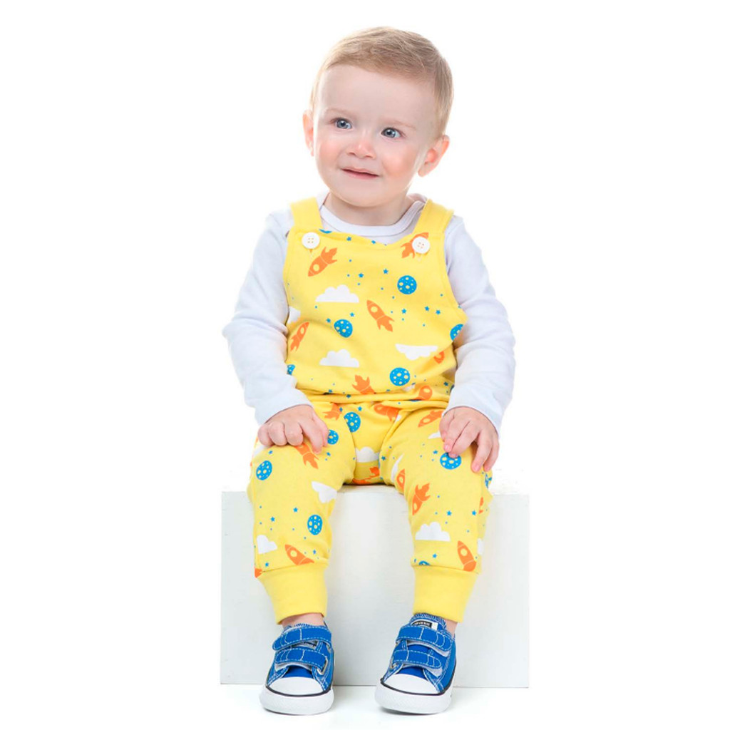 Conjunto de Inverno Menino jardineira longa em moletom Felpudo com body