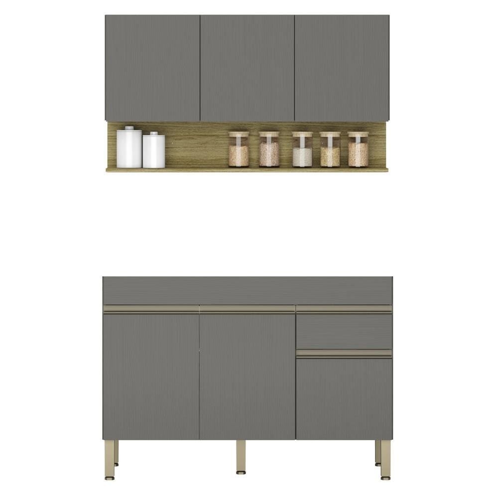 Armário de Cozinha com Balcão sem Tampo 150cm Lina Z06 Gris/Freijó - Mpozenato em Oferta na Shopee