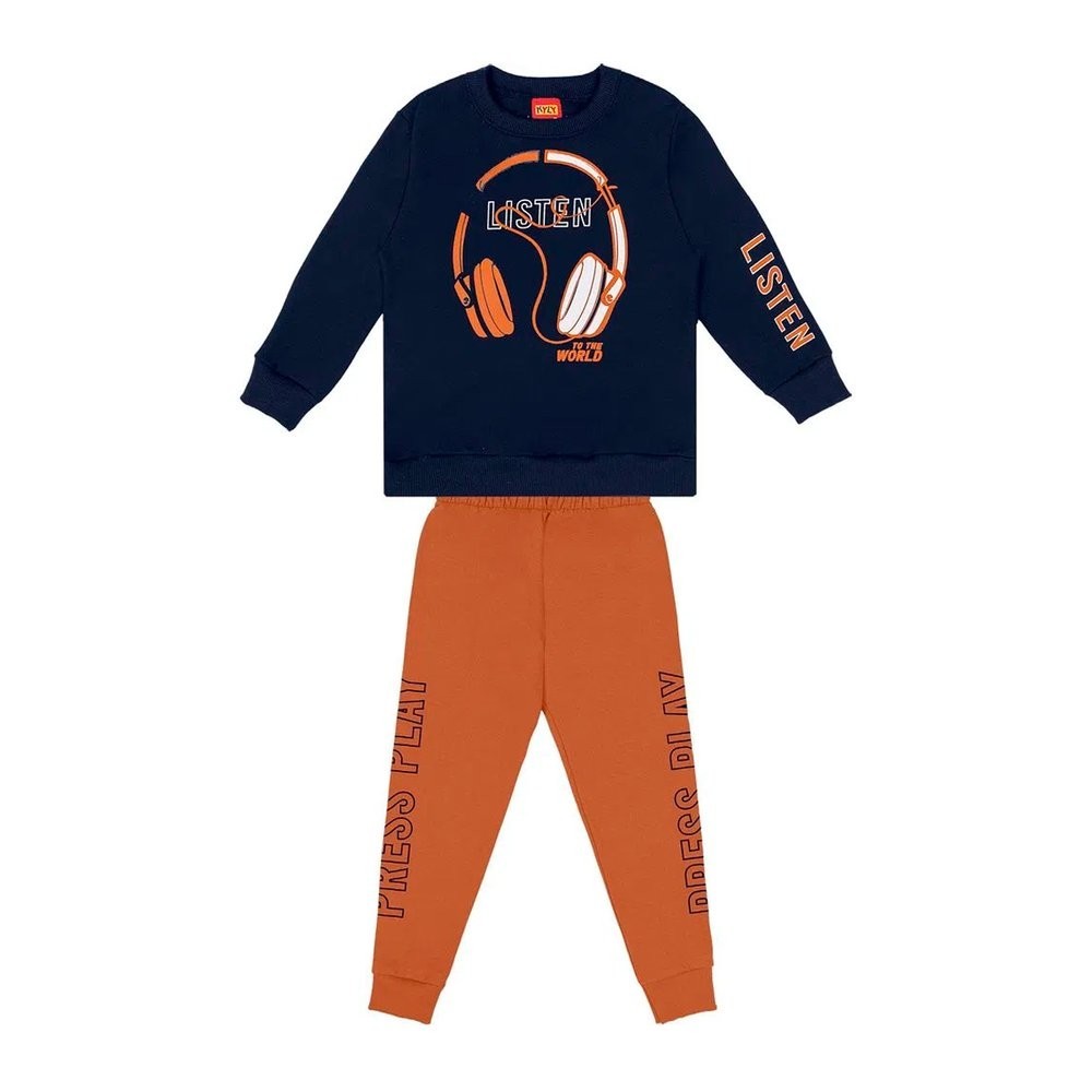 Conjunto Flanelado Menino Blusão e Calça Moletom Fone - Kyly