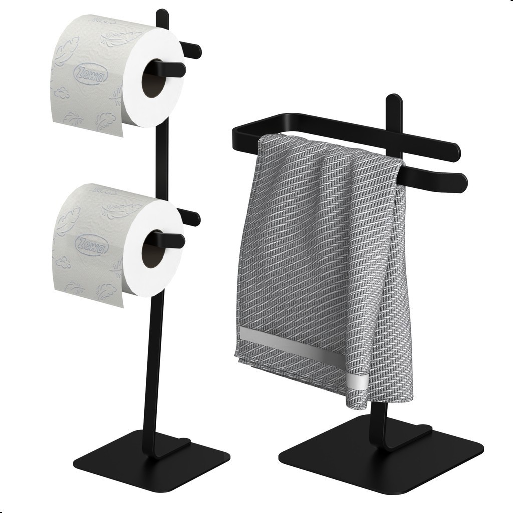 Porta Papel Higiênico de Chão e Toalha Lavabo Preto Oslo.D