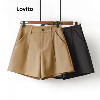 Lovito Casual Shorts Feminino Liso com Botão e Bolso L73AD150