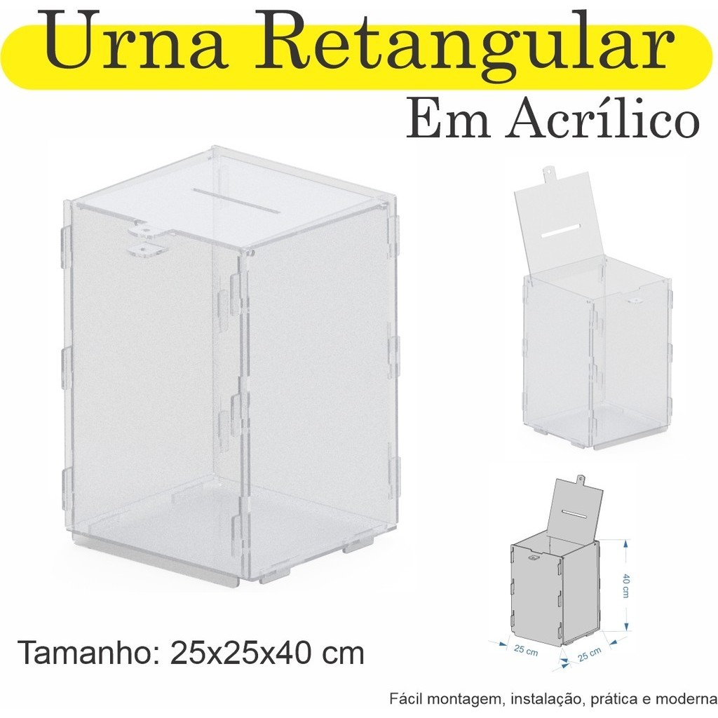 Urna ACRILICO Sorteio Caixa Sugestão RETANGULAR 40 X 25 CM