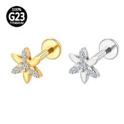 Piercing Helix Conch Labret Titânio Pvd Flor Zircônia
