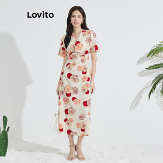 Lovito Vestido Casual com Estampa Floral e Botões para Mulheres L77ED153