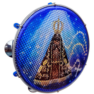 Pandeiro Vip 10 Pol Pele Holografica  Nossa Senhora Terco em Oferta na Shopee