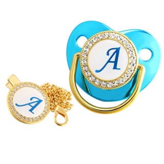 26 Nome Iniciais Pacifiers Azul De Luxo Para Bebês Clip Pacifier Personalizado em Oferta na Shopee