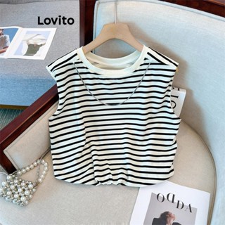 Lovito Camiseta feminina casual listrada franzida LNE51474