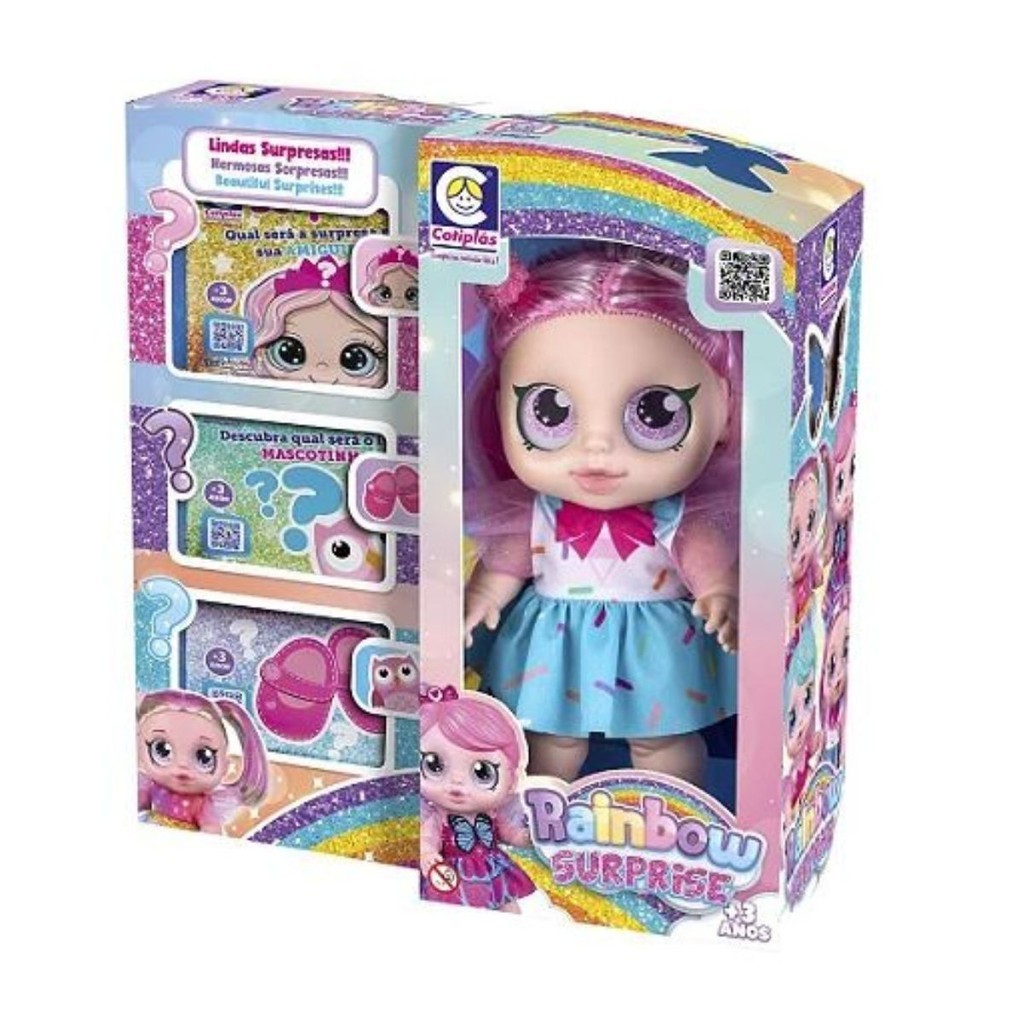 Boneca Rainbow Surprise Rosa Meninas Surpresas Cotiplás