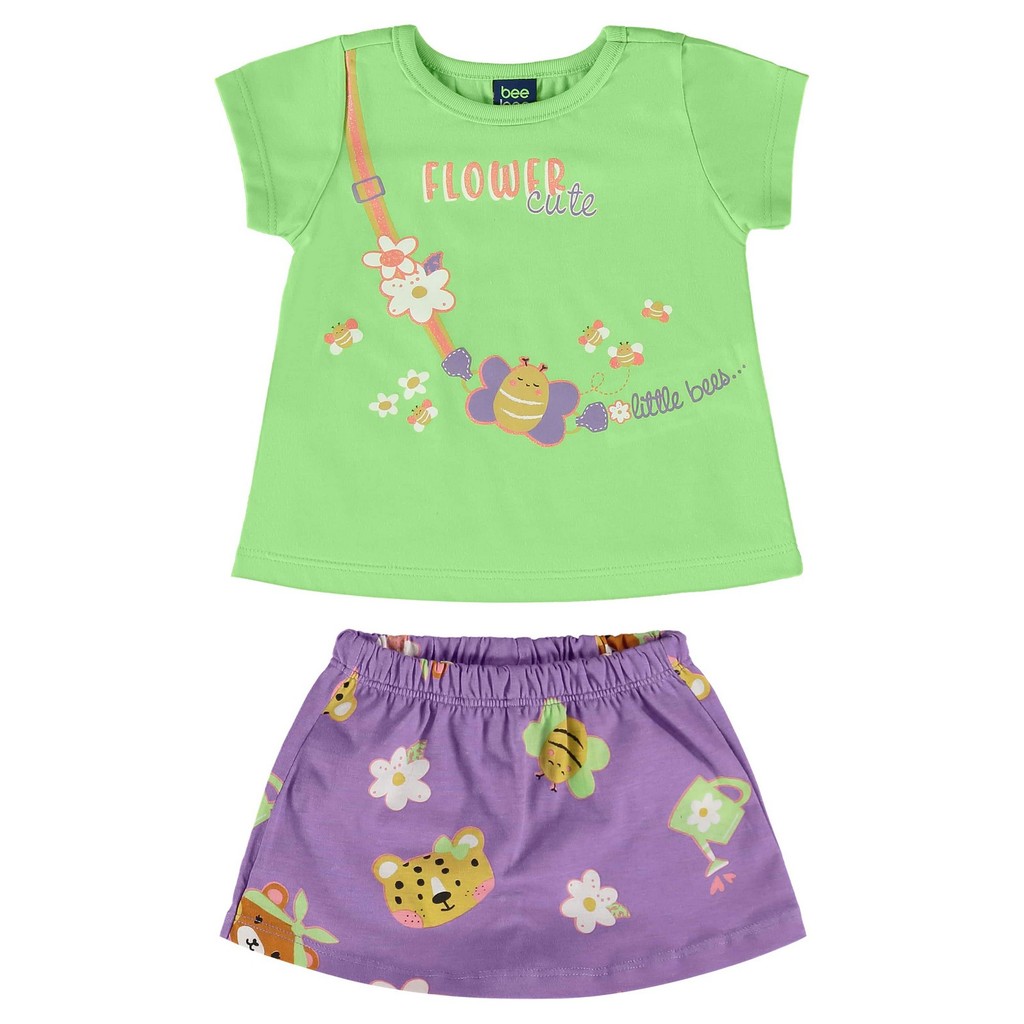 Conjunto com Blusa Brilhante e Short-Saia para Bebê Menina Bee Loop