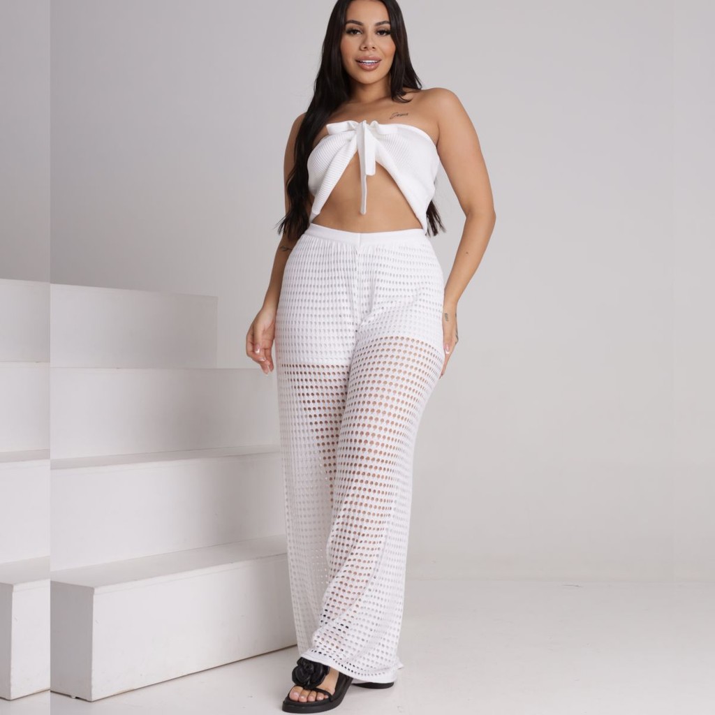 Calça em Tricot Modal Croped e Shorts Conjunto Feminino