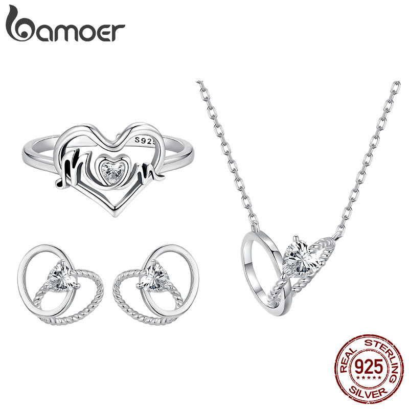 Conjunto De Joias De Prata Esterlina 925 Bamoer , Dia Das Mães , Amor , Da Moda , Presentes Para Mulheres