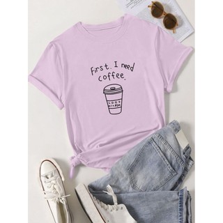 Blusa Oversized Unissex Plus Size Bordada "First I Need Coffee" Estilo Vintage, Aesthetic Casual