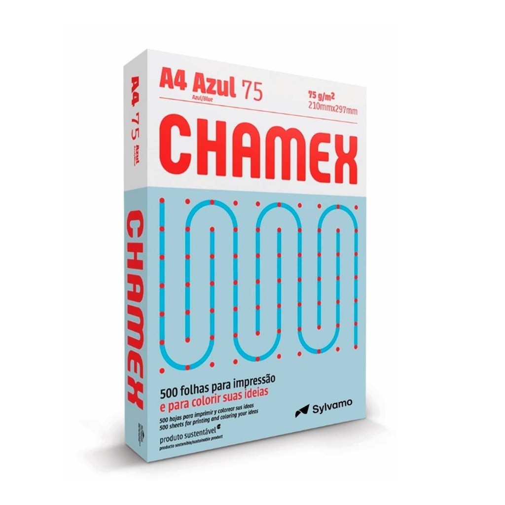 PAPEL SULFITE AZUL RESMA A4 500 FLS CHAMEX 75G