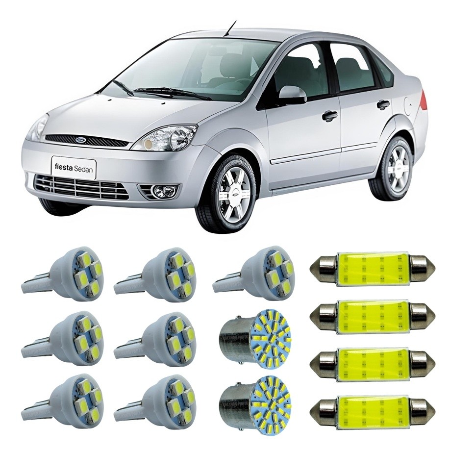 Kit Led Interno Externo Ford Fiesta Teto Placa Ré Farolete
