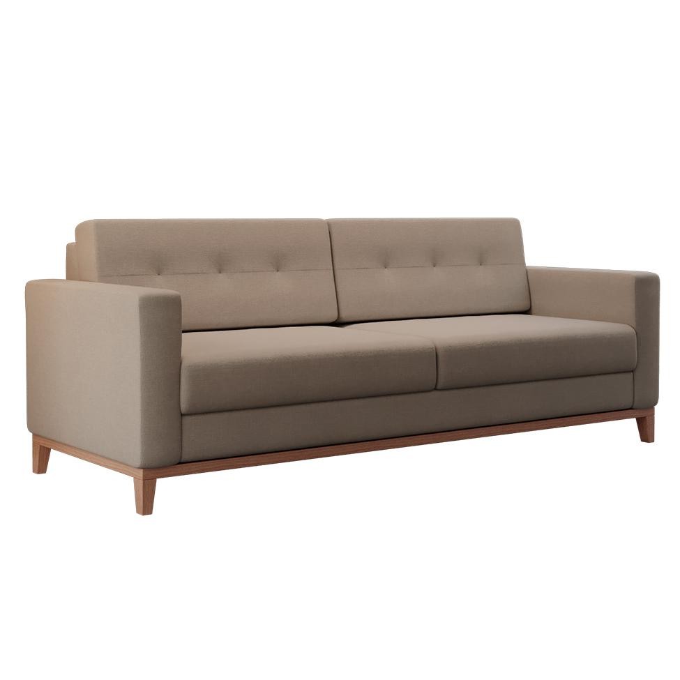 Sofá 3 Lugares Living Pés e Base em Madeira Linho Cotton Bege 180 cm em Oferta na Shopee