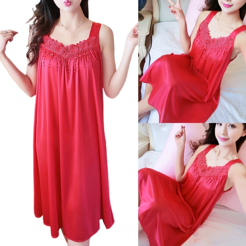 * Camisola Feminina Longa Seda Gelada Verão Mangas Vestido Dormir Presentes