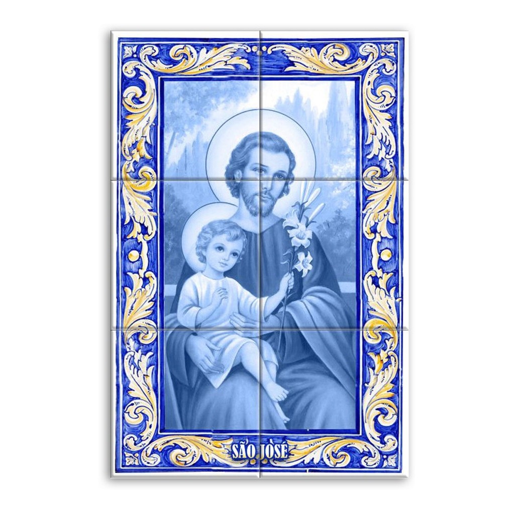 Quadro Imagem São José Com Borda Amarela Grande Azulejo ;)