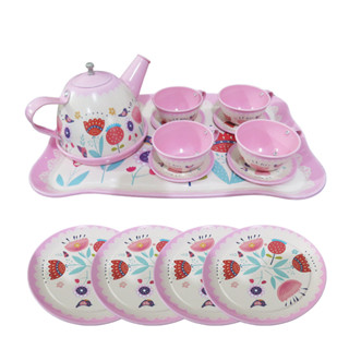 Jogo De Chá Café Infantil 14 Pç Rosa Cozinha Metal Brinquedo Docinho