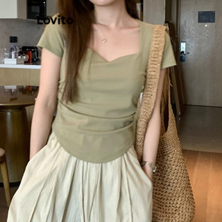 Lovito Camiseta Feminina Elegante Com Bainha Plissada E Lisa L77ED206